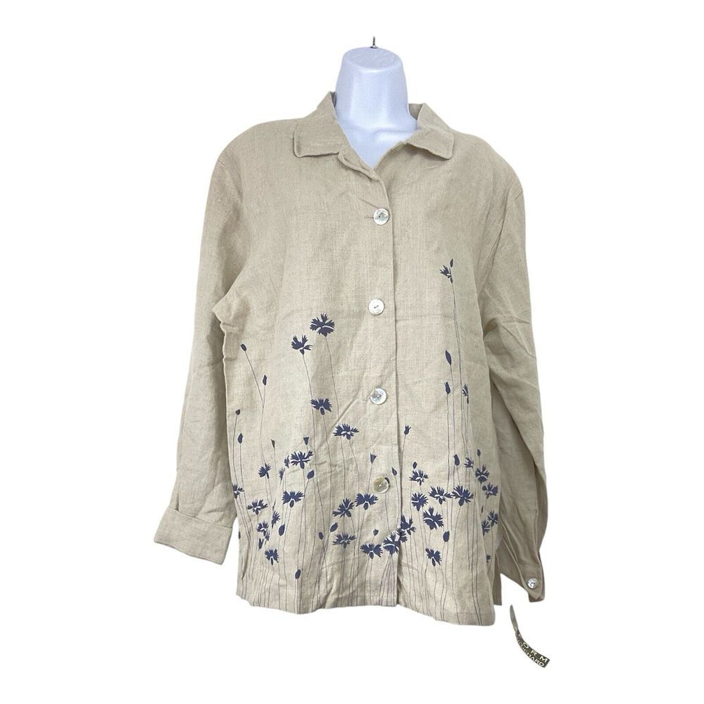 Vintage John Paul Richard Womens Linen‎ Top Size L 90s Floral Minimalist NWT